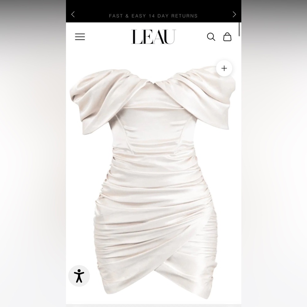 NWT Leau ivory satin ruched mini dress - Picture 2 of 5
